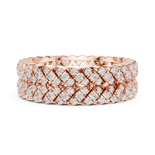 Round Cut Triple Row Woven Lab Diamond Eternity Band Ring - view 2