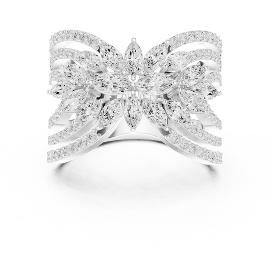 Floral Cluster Marquise Cut Moissanite Wedding Ring Band - view 3