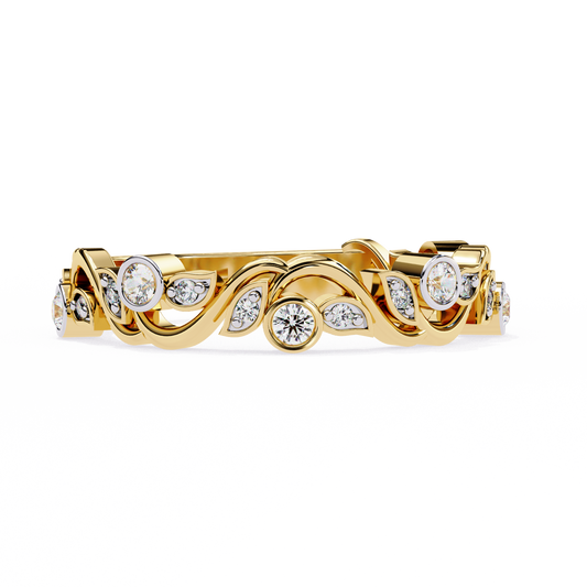 Round Lab Bezel Set Diamond Vine Design Band - view 2