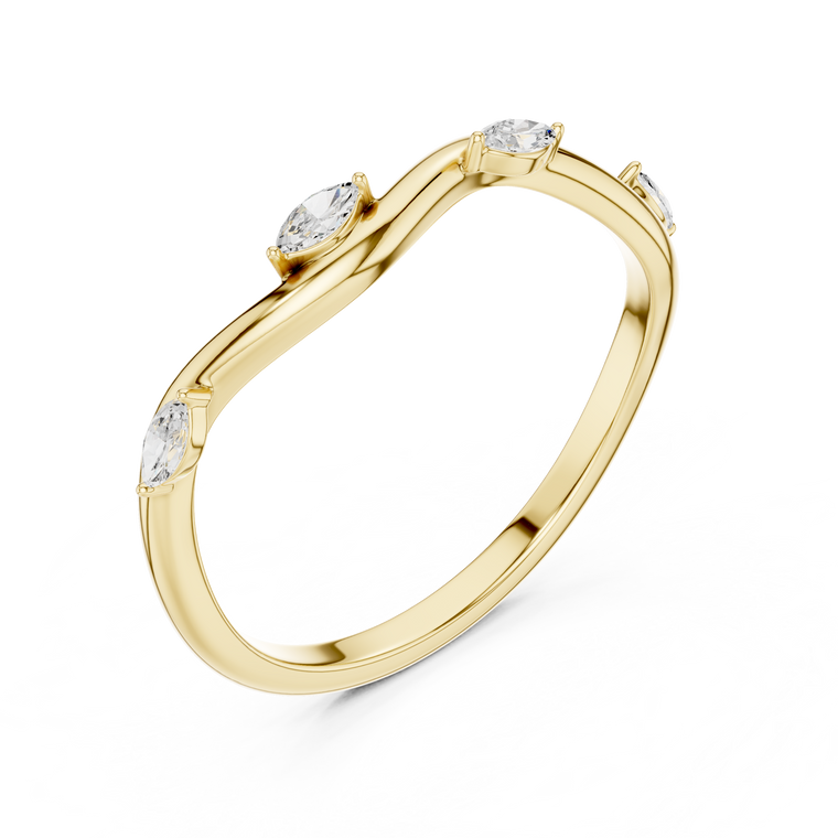 Marquise Lab Diamond Minimal Ring Curved Wave Wedding Band - view 2