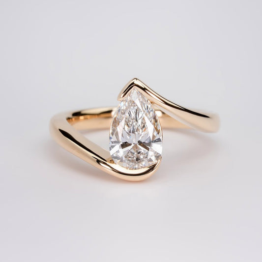 Antique Style Pear Cut Moissanite Bypass Solitaire Ring - view 3