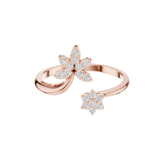 Round Moissanite Floral Open Bypass Delicate Ring - view 2