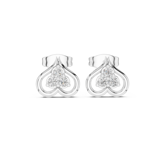 Clover Motif Round Earrings Three Stone Open Loop Heart Studs - view 3