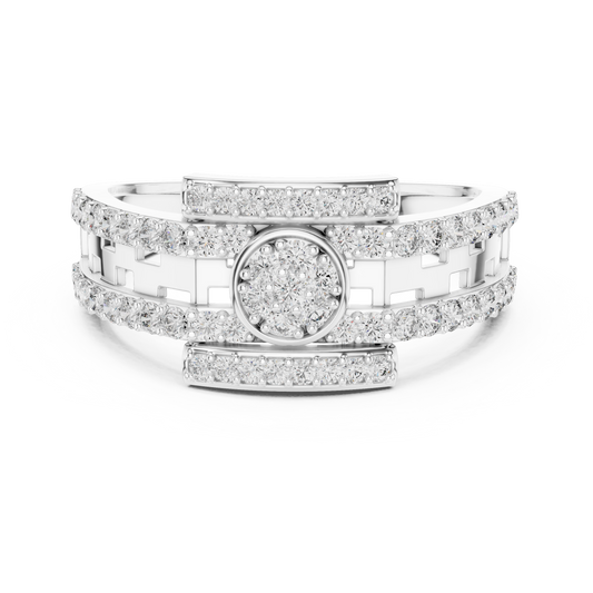 Round Cut Moissanite Men's Round Medallion Double Pave Border Ring - view 3
