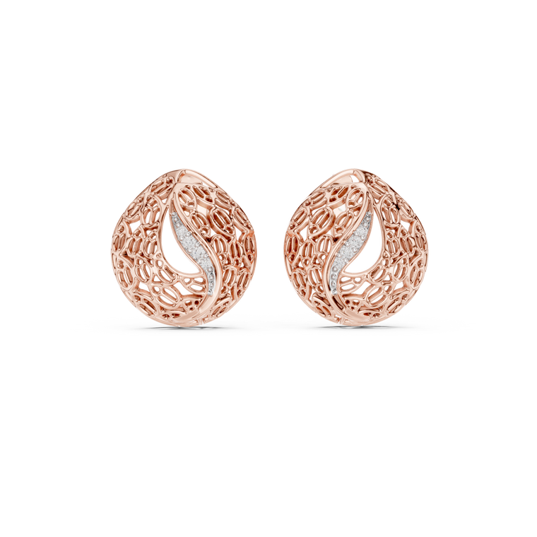 Artisan Filigree Wave Round Studs with Curved Pave - view 2