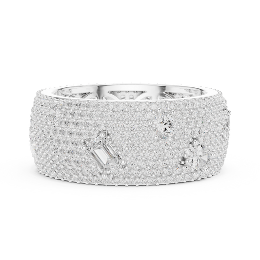 Round Pave Moissanite Wide Statement Band with Emerald Accents - view 3