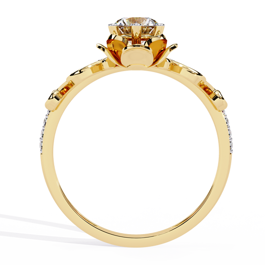 Round Lab Diamond Vintage Floral Ring With Scroll Pave Band Crown - view 4