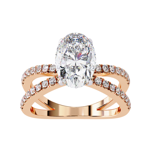 Oval Cut Lab Diamond Split Shank Wedding Ring With Double Pave Bands - view 4