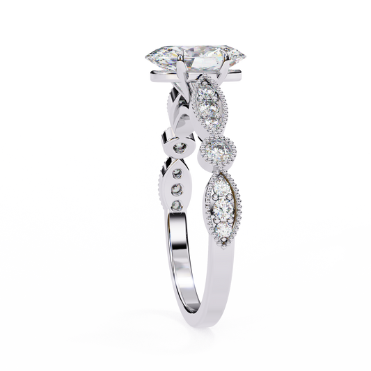 Vintage Inspired Oval Cut Moissanite Anniversary Ring - view 3