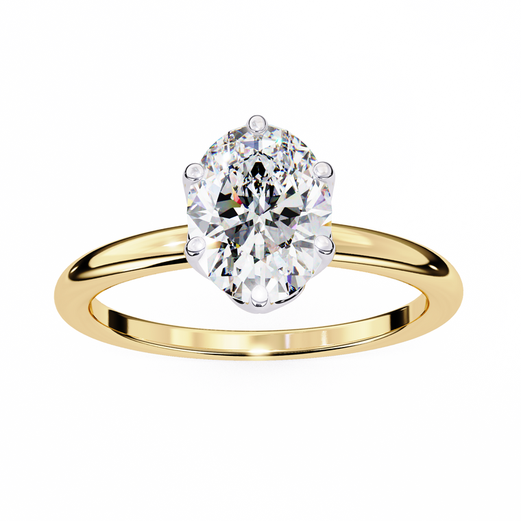 Six Pave Setting Oval Moissanite Solitaire Engagement Ring - view 2