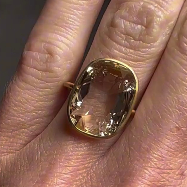 Cushion Rose Cut Lab Diamond Bezel Solitaire Gold Ring - view 2