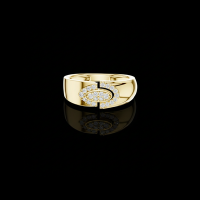 Round Cut Moissanite Men's Modern Split Link Pave Gold Engagement Ring