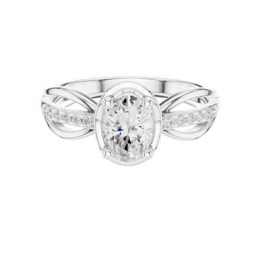 Oval Cut Moissanite Twisted Split Shank Pave Engagement Ring - view 3