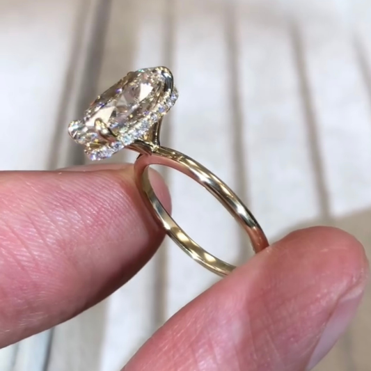 Oval Cut Lab Diamond Solitaire Hidden Halo Delicate Ring - view 3