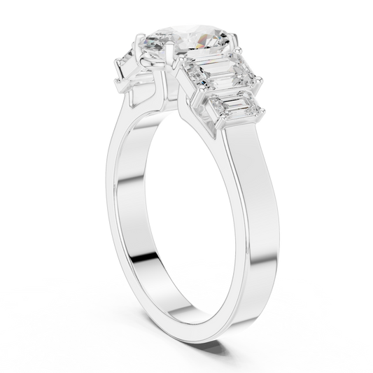 Oval With Side Emerald Cut Moissanite Engagement Ring - view 4
