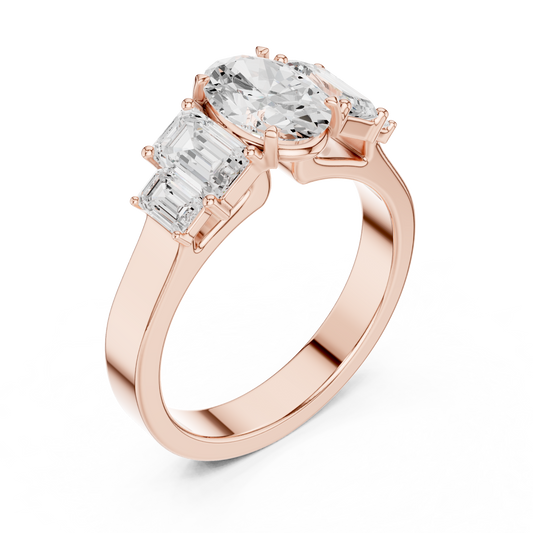 Oval With Side Emerald Cut Moissanite Engagement Ring - view 3