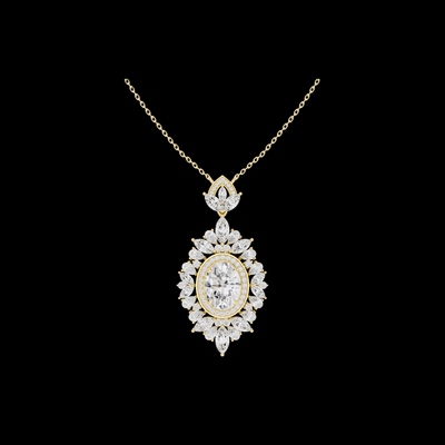 Intricate Oval Lab Grown Diamond Marquise Sunburst Halo Pendant