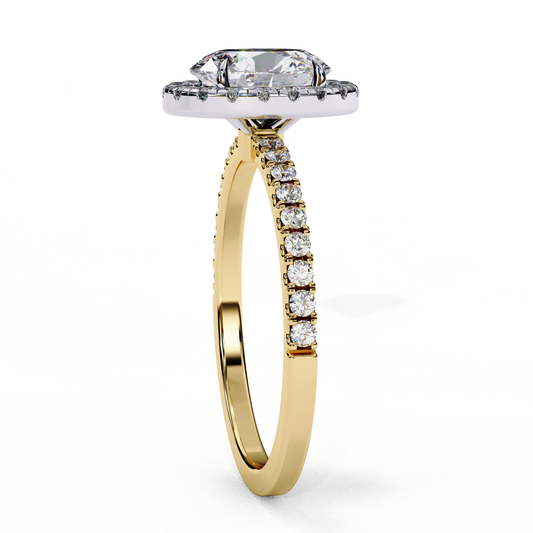 Solitaire Halo Oval Cut Lab Diamond Pave Setting Ring - view 4