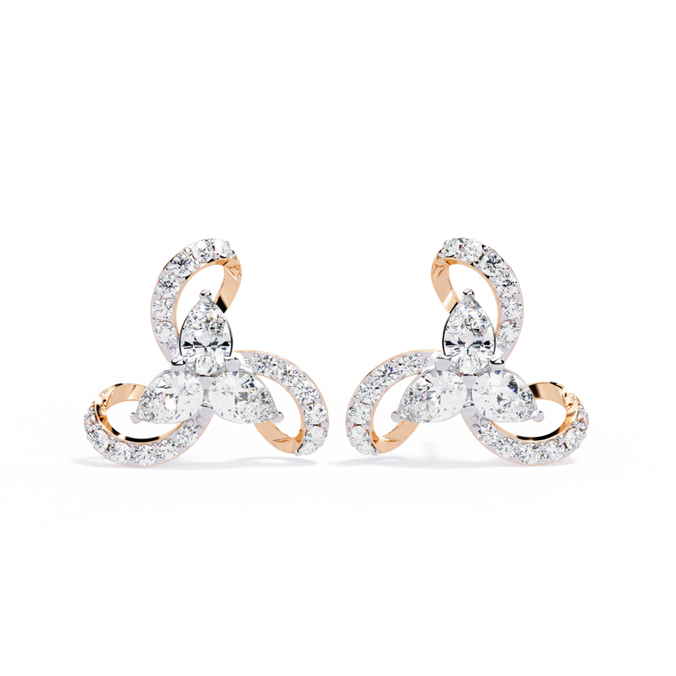 Trio Stud Earrings with Pear and Round Cut Accents - view 2