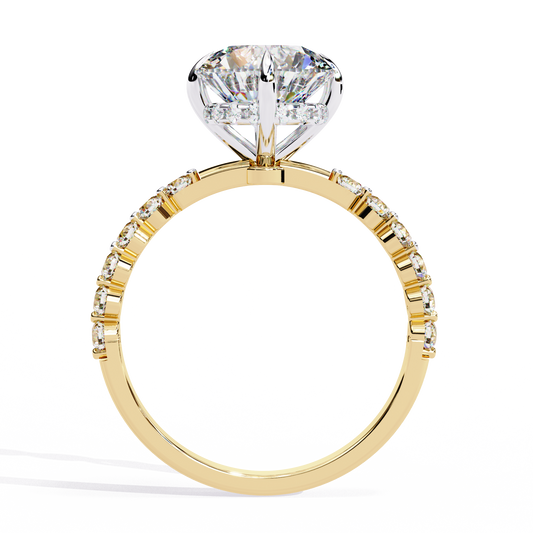Round Solitaire Moissanite Engagement Ring With Pave Band - view 2