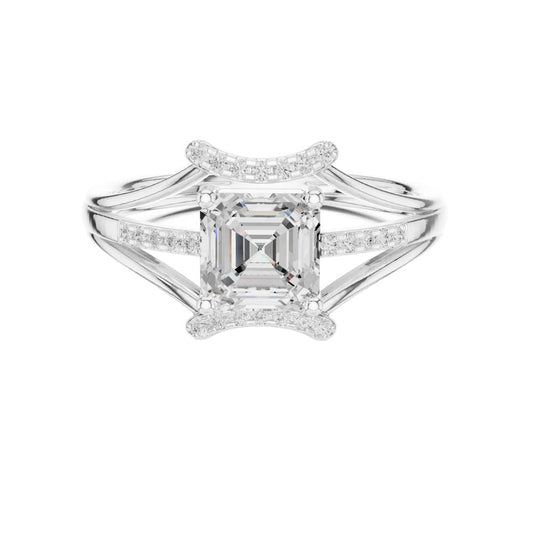 Asscher Cut Moissanite Pave Split Shank Engagement Ring - view 3