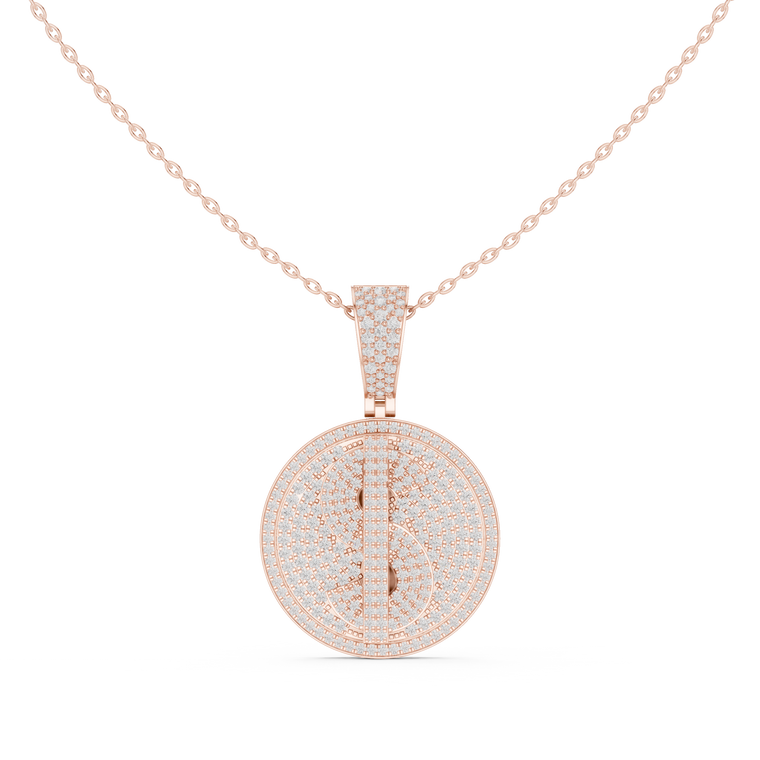 Men's Iced Out Dollar Symbol Circle Pendant with - view 2