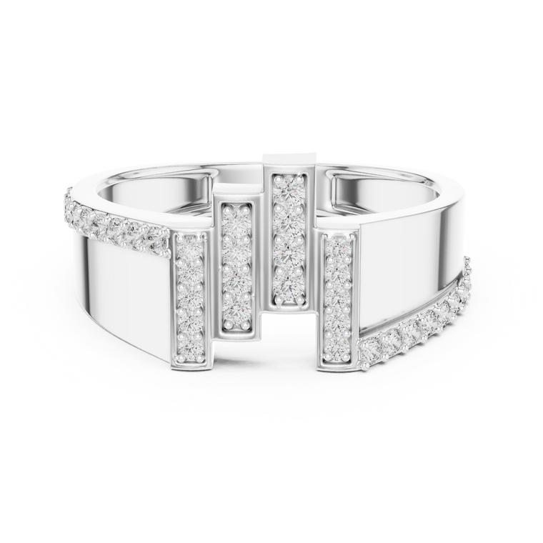 Round Cut Moissanite Men's Architectural Equalizer Pave Statement Ring - view 3