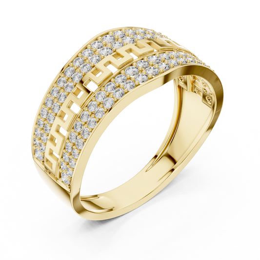 Round Cut Moissanite Men's Double Pave Border Geometric Ring - view 4