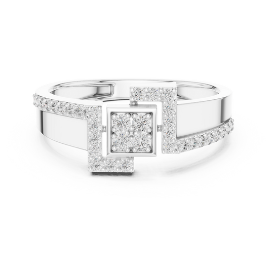 Cluster Round Cut Lab Diamond Statement Engagement Ring Wide Band - view 3
