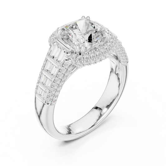 Split Shank Round Halo Cushion Cut Lab Diamond Wedding Ring - view 4