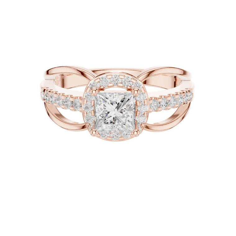 Princess Cut Split Shank Halo Moissanite Ring - view 2