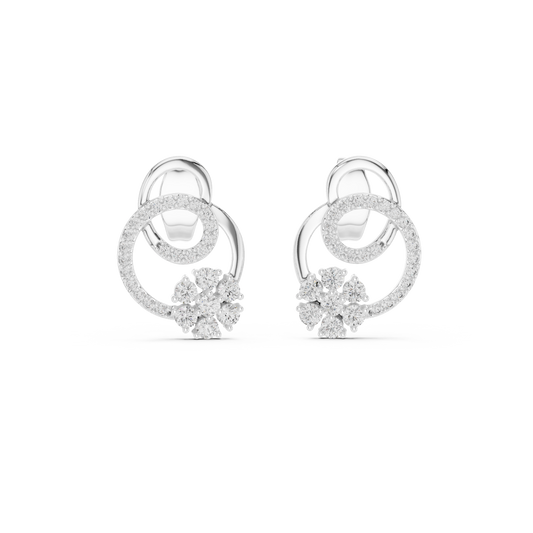 Cluster Swirl Circle Round Studs with Pave Halo - view 3