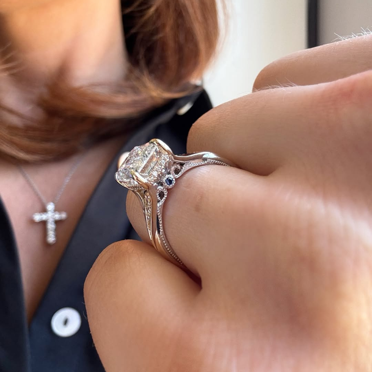 Split Shank With Emerald Lab Diamond Engagement Ring - view 2