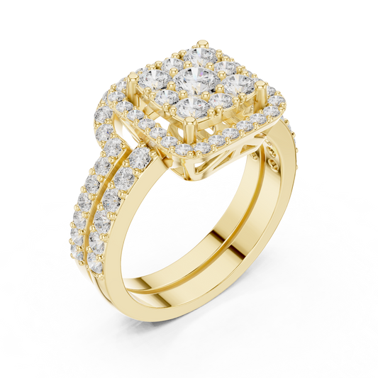 Round Moissanite Double Row Pave Halo Ring - view 2