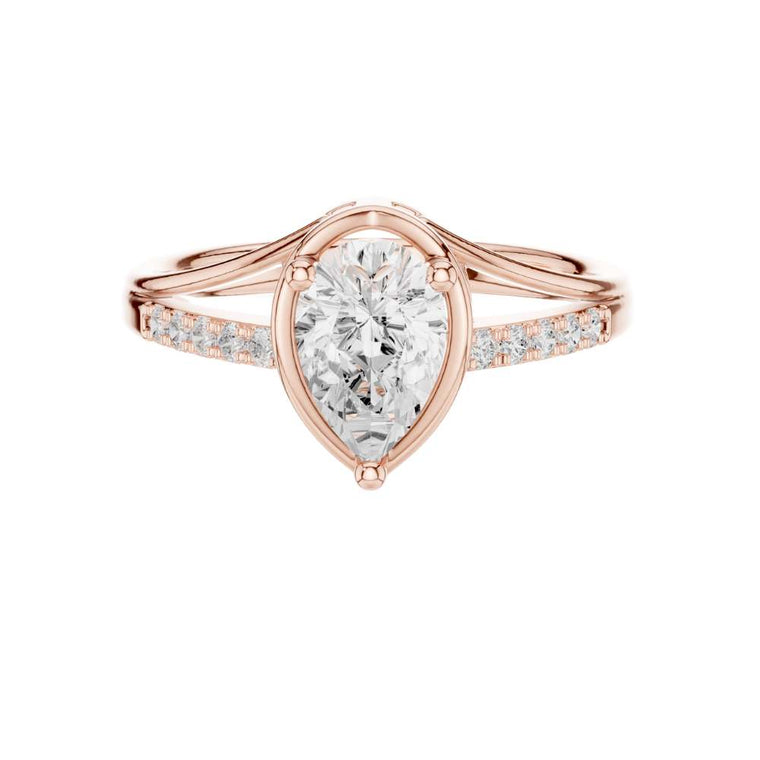 Pear Bezel Set Lab Diamond Ring With Split Shank Pave Band - view 2