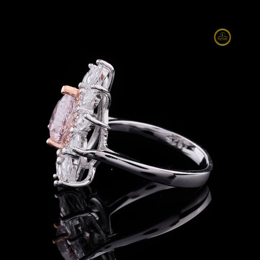 Fancy Intense Pink Heart Cut Lab Diamond Cluster Ring With Pear Sidestone - view 3