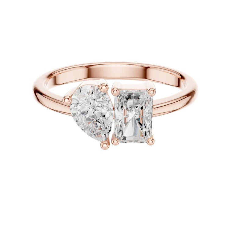 Pear and Radiant Cut Toi Et Moi Moissanite Ring - view 2
