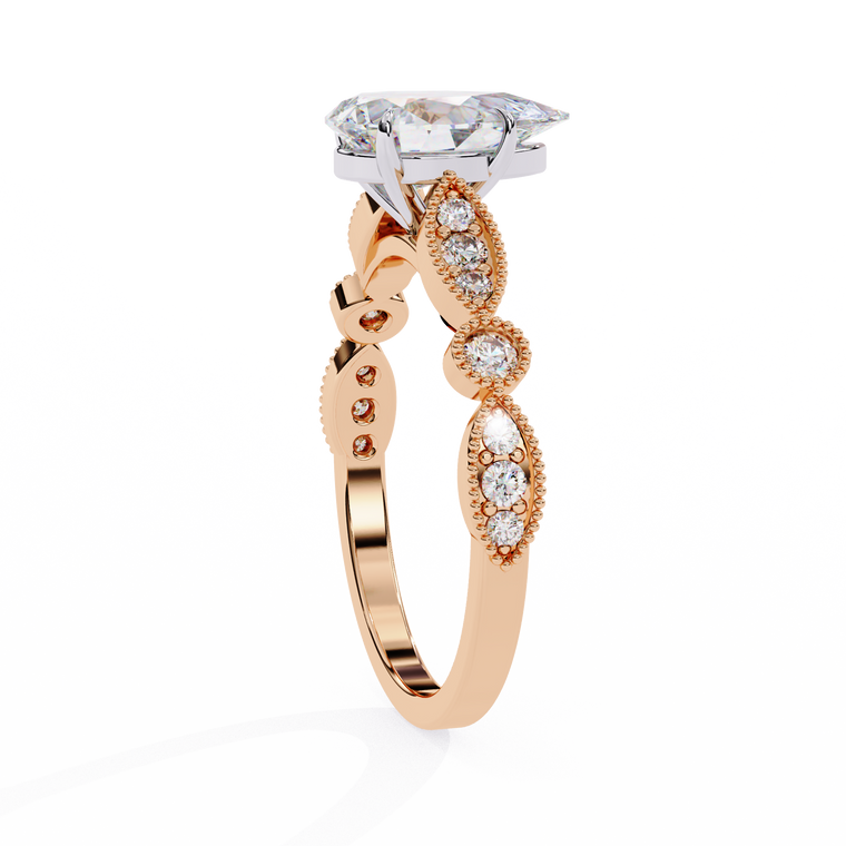Vintage Pear Cut Moissanite Engagement Ring Marquise Shape Band - view 2