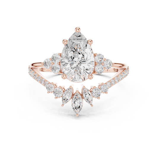 Crown Cluster Split Shank Pear Cut Lab Diamond Wedding Ring - view 2