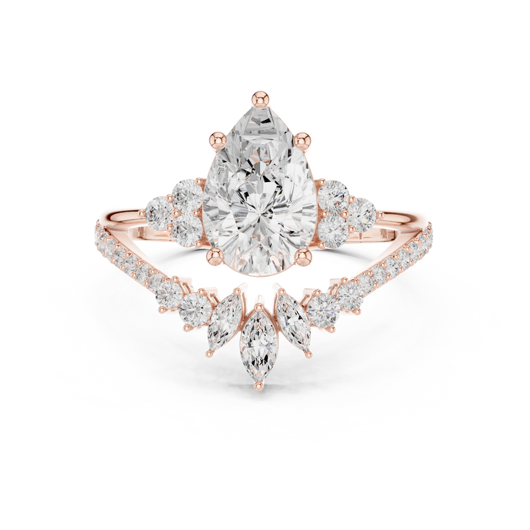 Crown Cluster Split Shank Pear Cut Lab Diamond Wedding Ring - view 2
