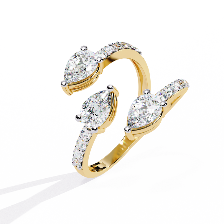 Triple Marquise Cut Moissanite Open Wrap Ring with Pavé Band - view 2