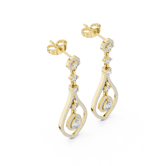 Hexagonal Double Halo Round Geometric Stud Earring - view 4