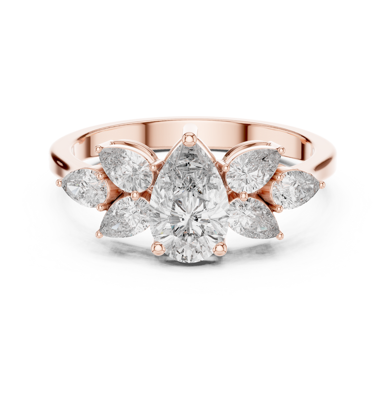 Pear Cut Lab Diamond Cluster Wedding Ring - view 2