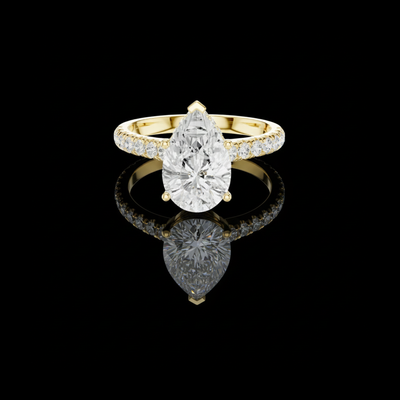 Pear Cut Moissanite Hidden Halo Pave Solitaire Engagement Ring
