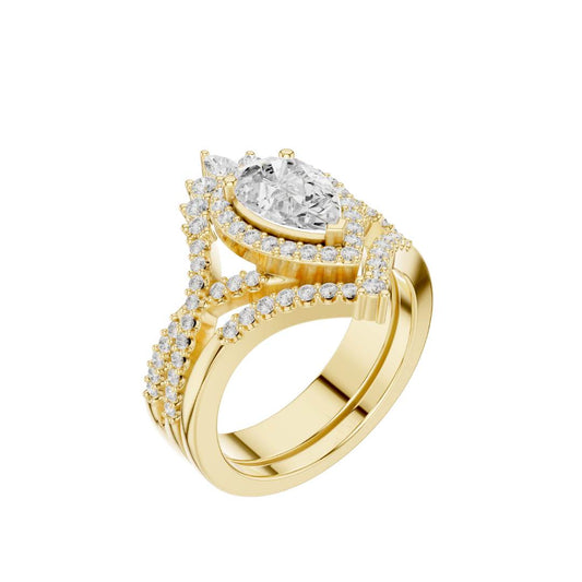 Pear Cut Double Halo Moissanite Anniversary Ring - view 4
