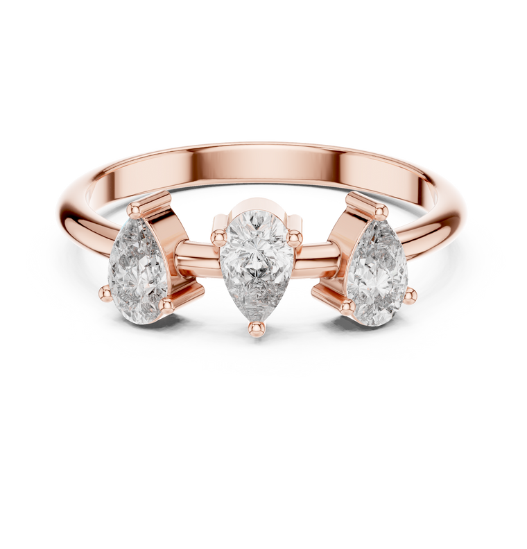 Contemporary Three Stone Pear Moissanite Ring - view 2