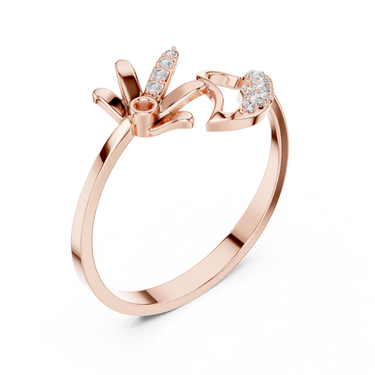 Floral Vine Moissanite Open Ring with Pave Leaf Accent - view 3