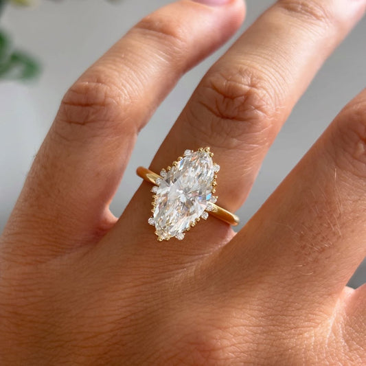 Marquise Cut Moissanite Halo Engagement Ring - view 4