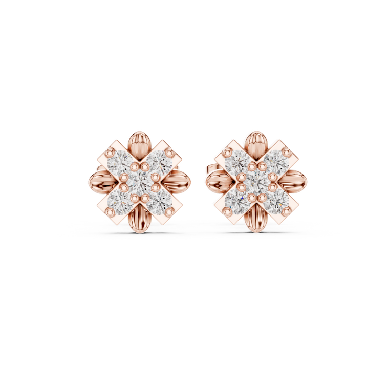 Floral Cross Round Sculpted Petal Stud Earrings - view 2