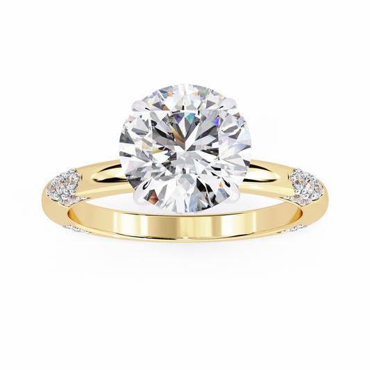 Round Brilliant Solitaire Lab Diamond Engagement Ring with Pave Band - view 2